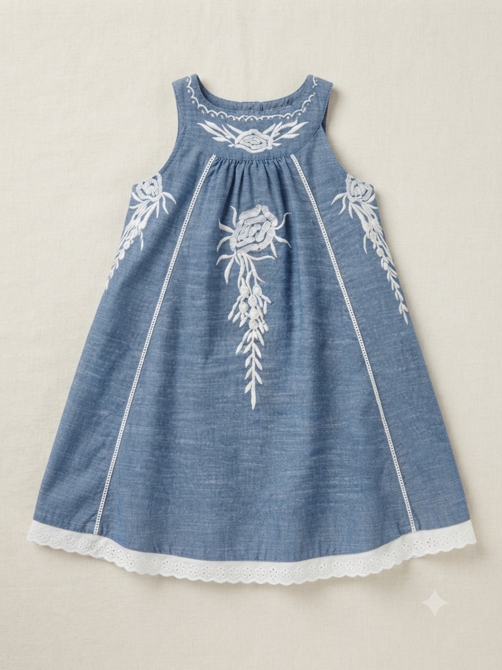 Girls' Embroidered Gray Cotton Dress - Sleeveless NWOT